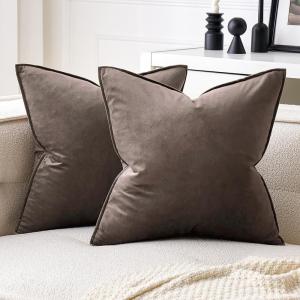 MIULEE Pack of 2 Christmas Decorative Velvet Throw Pillow Cover Soft Pillowcase Solid Square Cushion Case for Winter Sofa Bedroom Car 20×20 Inch 50×50 Cm Army Green(Dark Coffee)