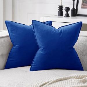 MIULEE Pack of 2 Christmas Decorative Velvet Throw Pillow Cover Soft Pillowcase Solid Square Cushion Case for Winter Sofa Bedroom Car 20×20 Inch 50×50 Cm Army Green(Royal Blue)