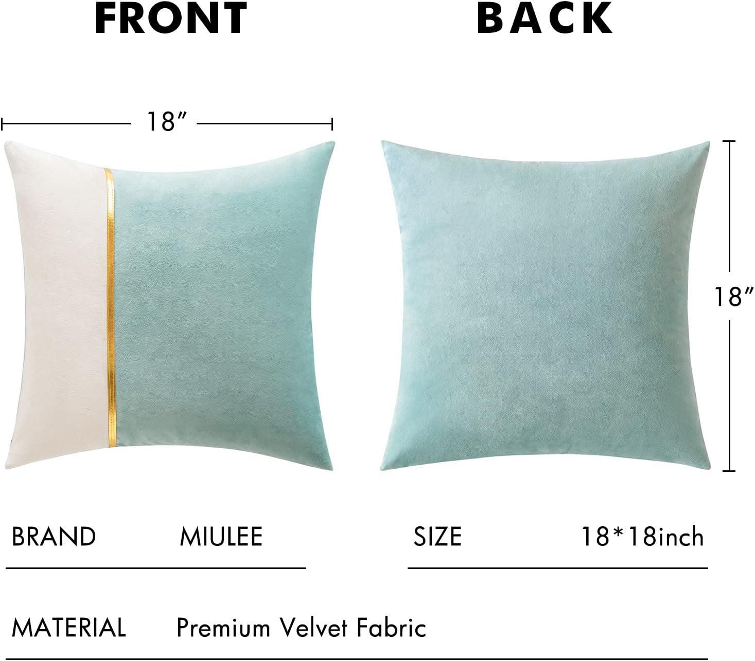imageMIULEE Pack of 2 Decorative Patchwork Velvet Throw Pillow Covers with Gold Leather Square Soft Solid Pillowcases Couch Pillows Cushion Covers for Bed Sofa Living Room 20 X 20 Inch Aqua Green