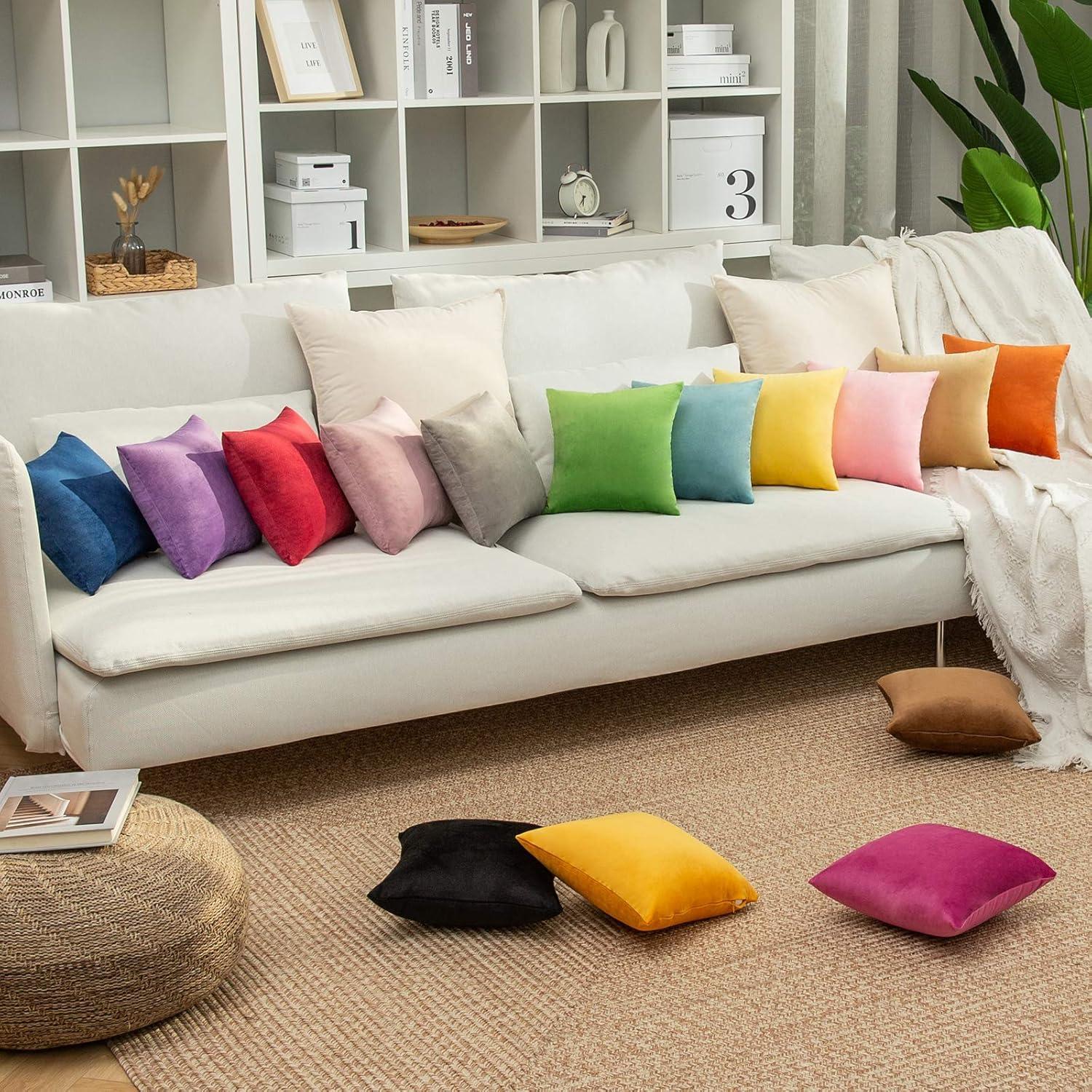 imageMIULEE Pack of 2 Velvet Pillow Covers Decorative Square Pillowcase Soft Solid Cushion Case for Sofa Bedroom Car 14 x 14 Inch Eggplant Purple
