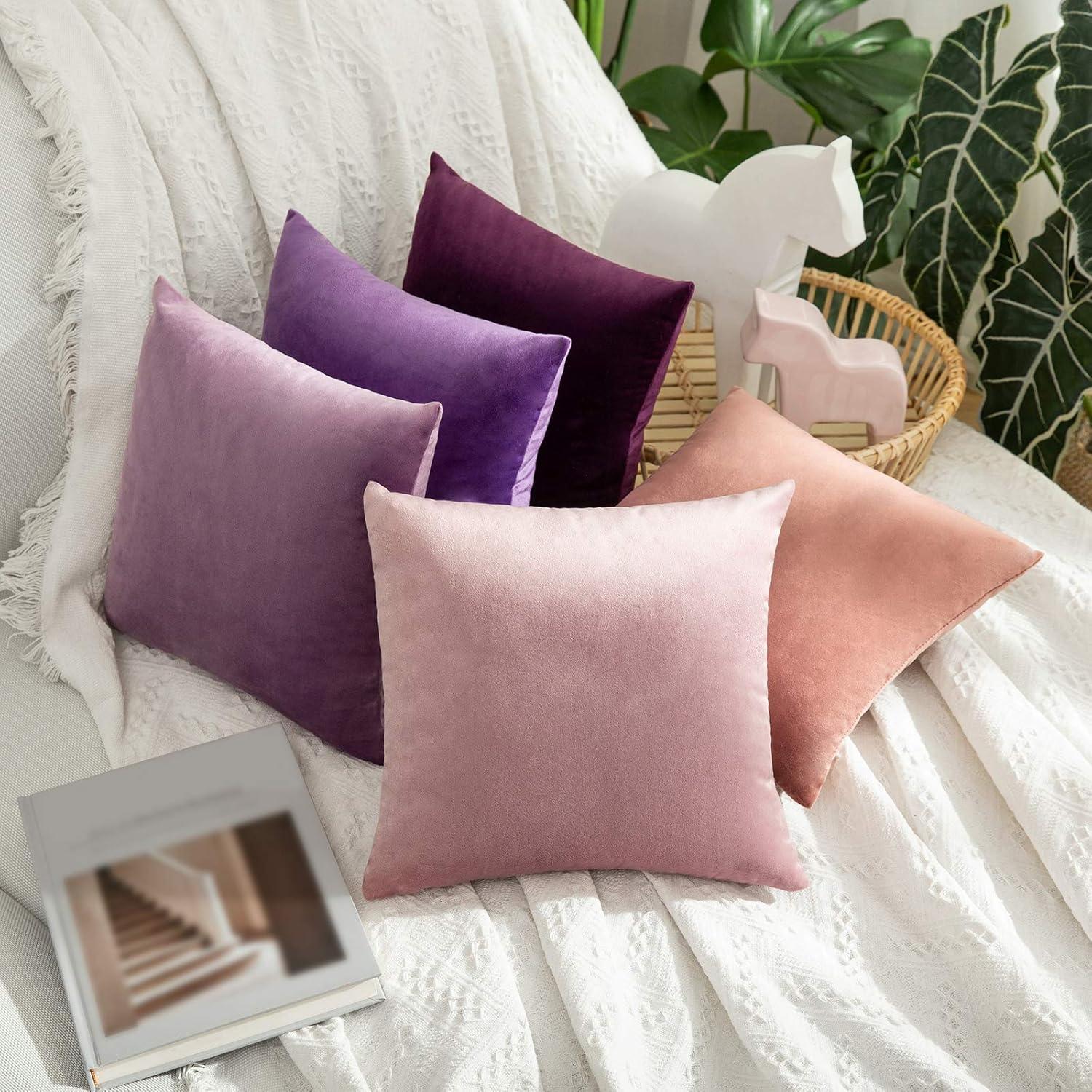 imageMIULEE Pack of 2 Velvet Pillow Covers Decorative Square Pillowcase Soft Solid Cushion Case for Sofa Bedroom Car 14 x 14 Inch Eggplant Purple