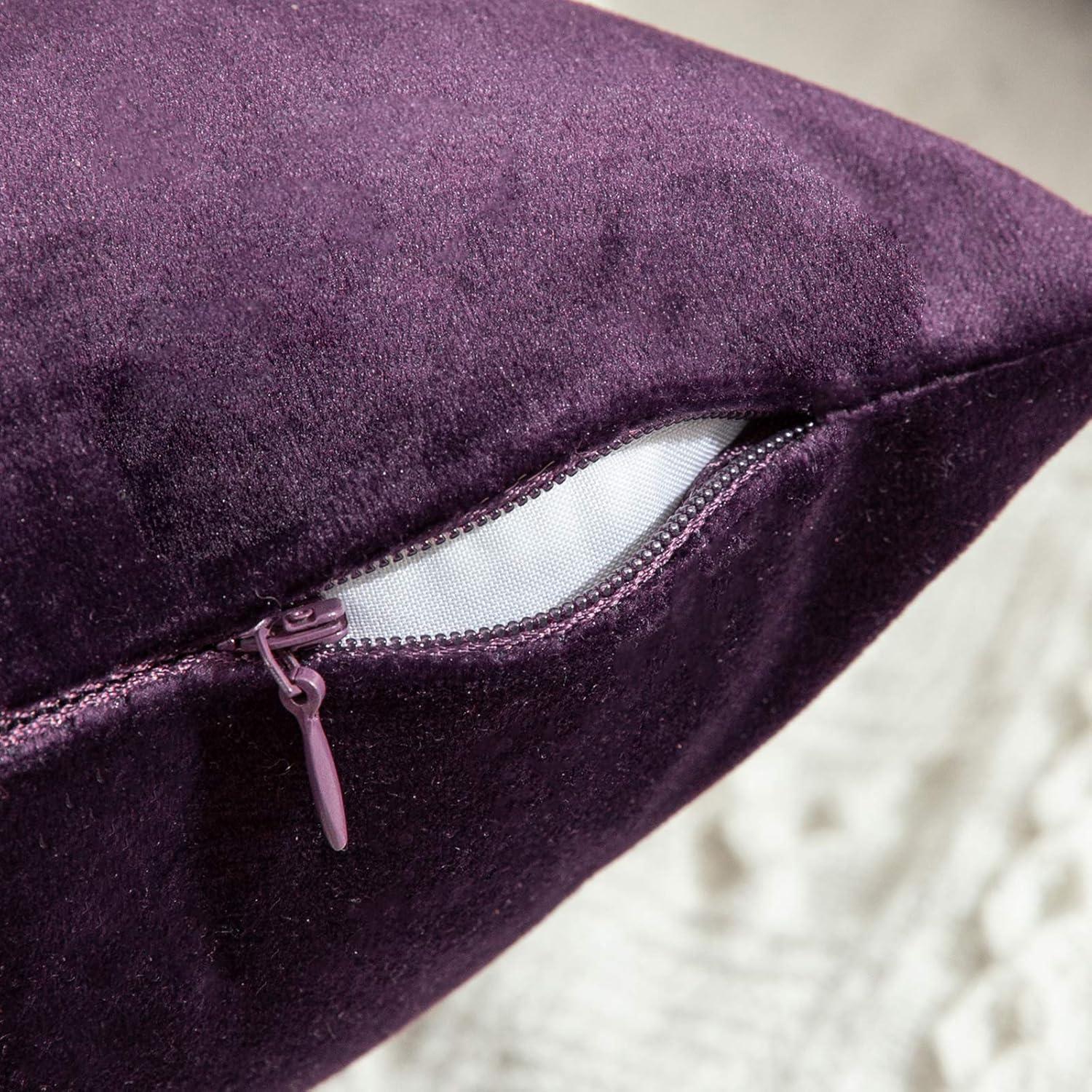 imageMIULEE Pack of 2 Velvet Pillow Covers Decorative Square Pillowcase Soft Solid Cushion Case for Sofa Bedroom Car 14 x 14 Inch Eggplant Purple