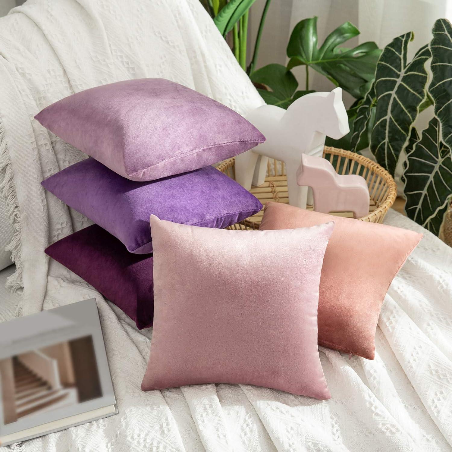 imageMIULEE Pack of 2 Velvet Pillow Covers Decorative Square Pillowcase Soft Solid Cushion Case for Sofa Bedroom Car 14 x 14 Inch Eggplant Purple