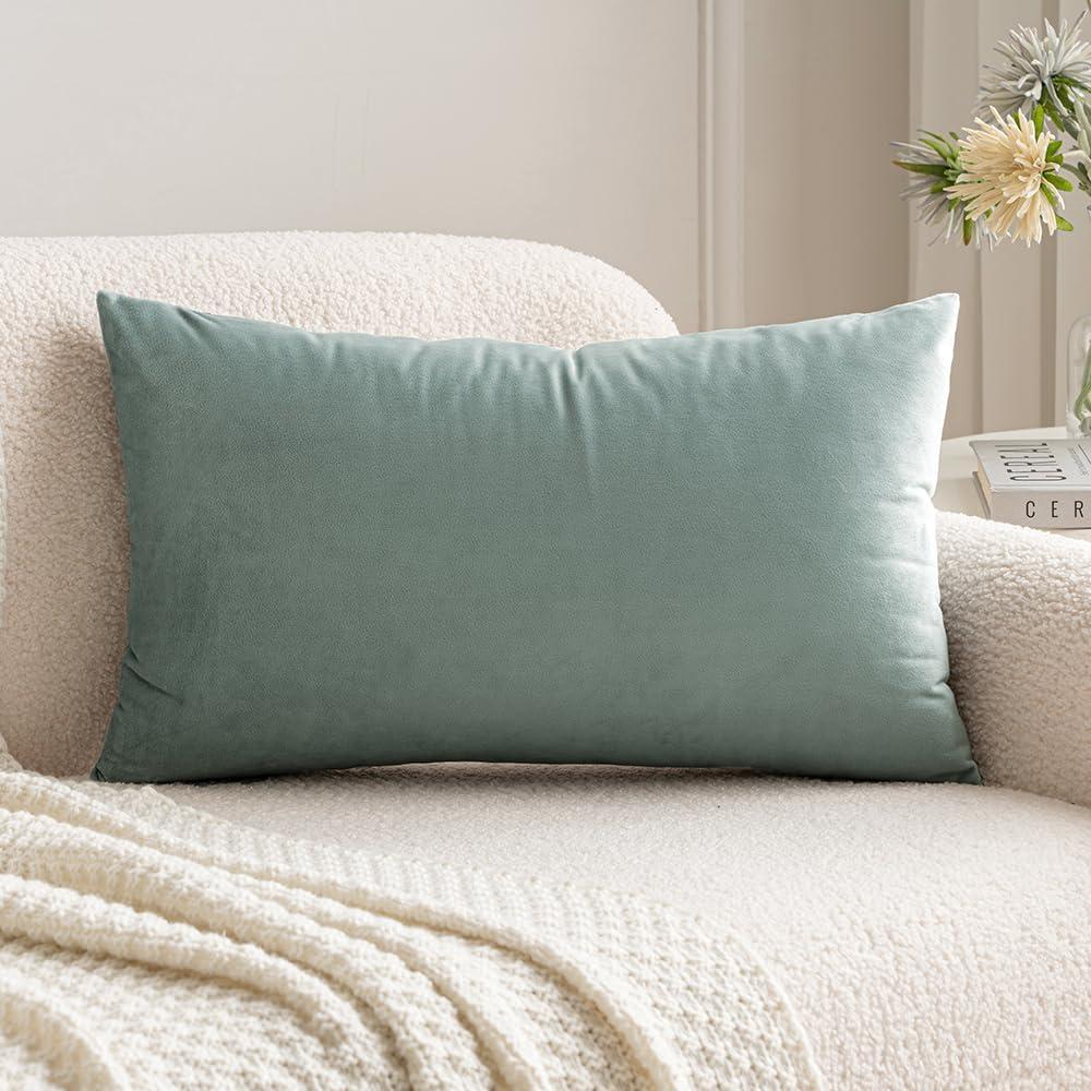 imageMIULEE Teal Velvet Pillow Covers Decorative Square Pillowcases Soft Solid Cushion Cases for Sofa Bedroom Couch 16 x 16 InchBlue Grey