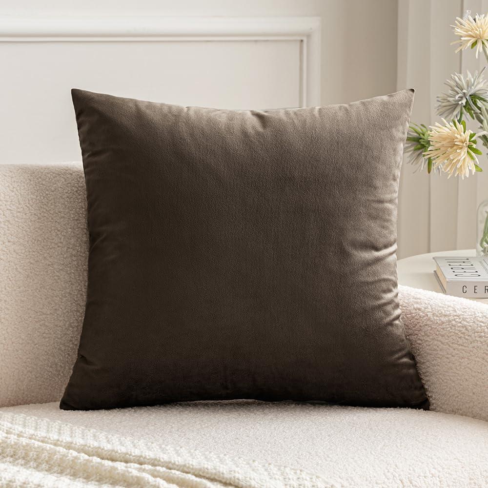 imageMIULEE Teal Velvet Pillow Covers Decorative Square Pillowcases Soft Solid Cushion Cases for Sofa Bedroom Couch 16 x 16 InchDark Coffee