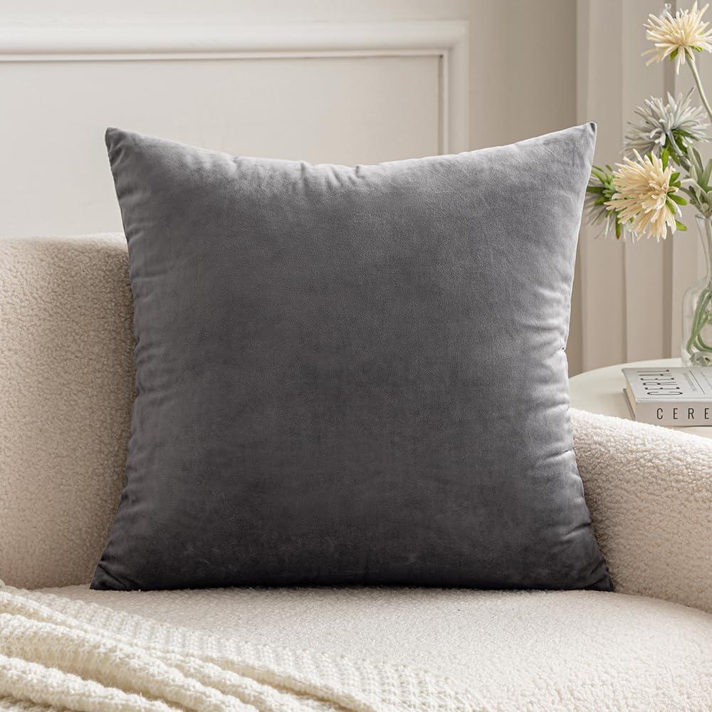 imageMIULEE Teal Velvet Pillow Covers Decorative Square Pillowcases Soft Solid Cushion Cases for Sofa Bedroom Couch 16 x 16 InchDark Grey
