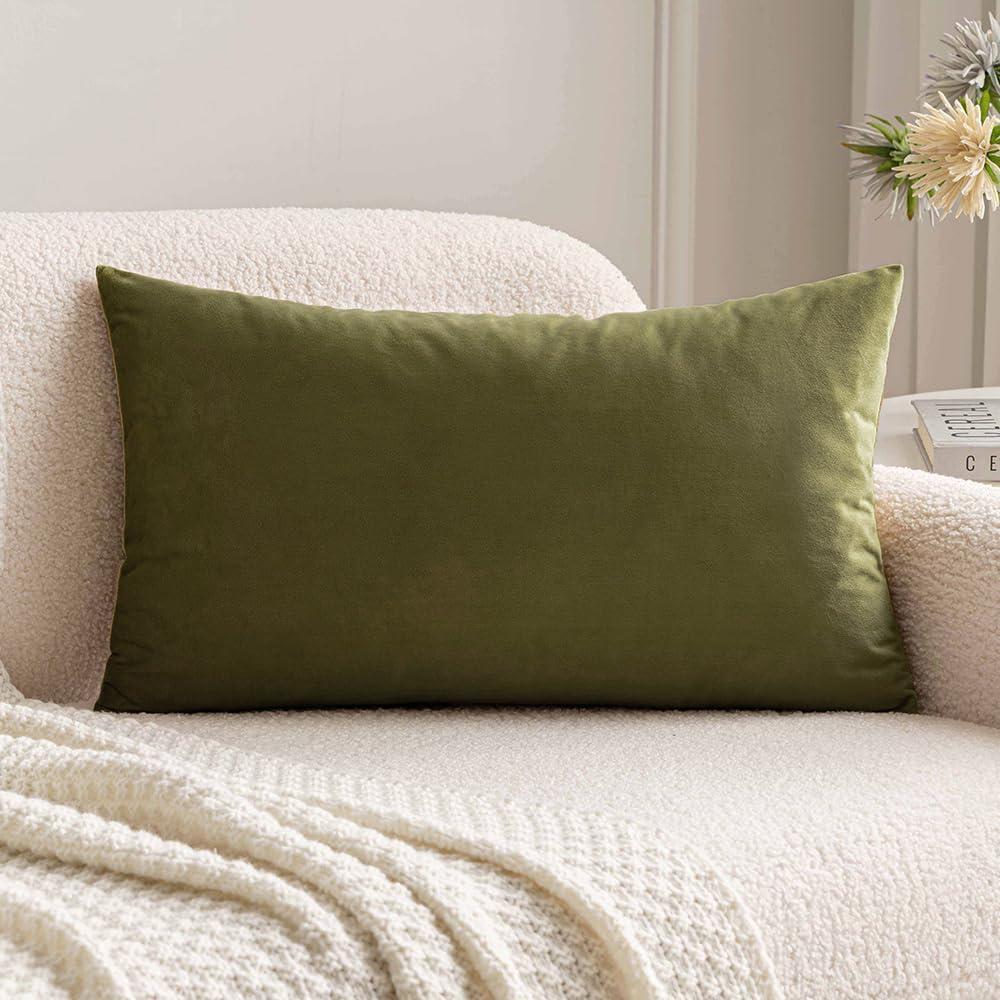 imageMIULEE Teal Velvet Pillow Covers Decorative Square Pillowcases Soft Solid Cushion Cases for Sofa Bedroom Couch 16 x 16 InchOlive Green