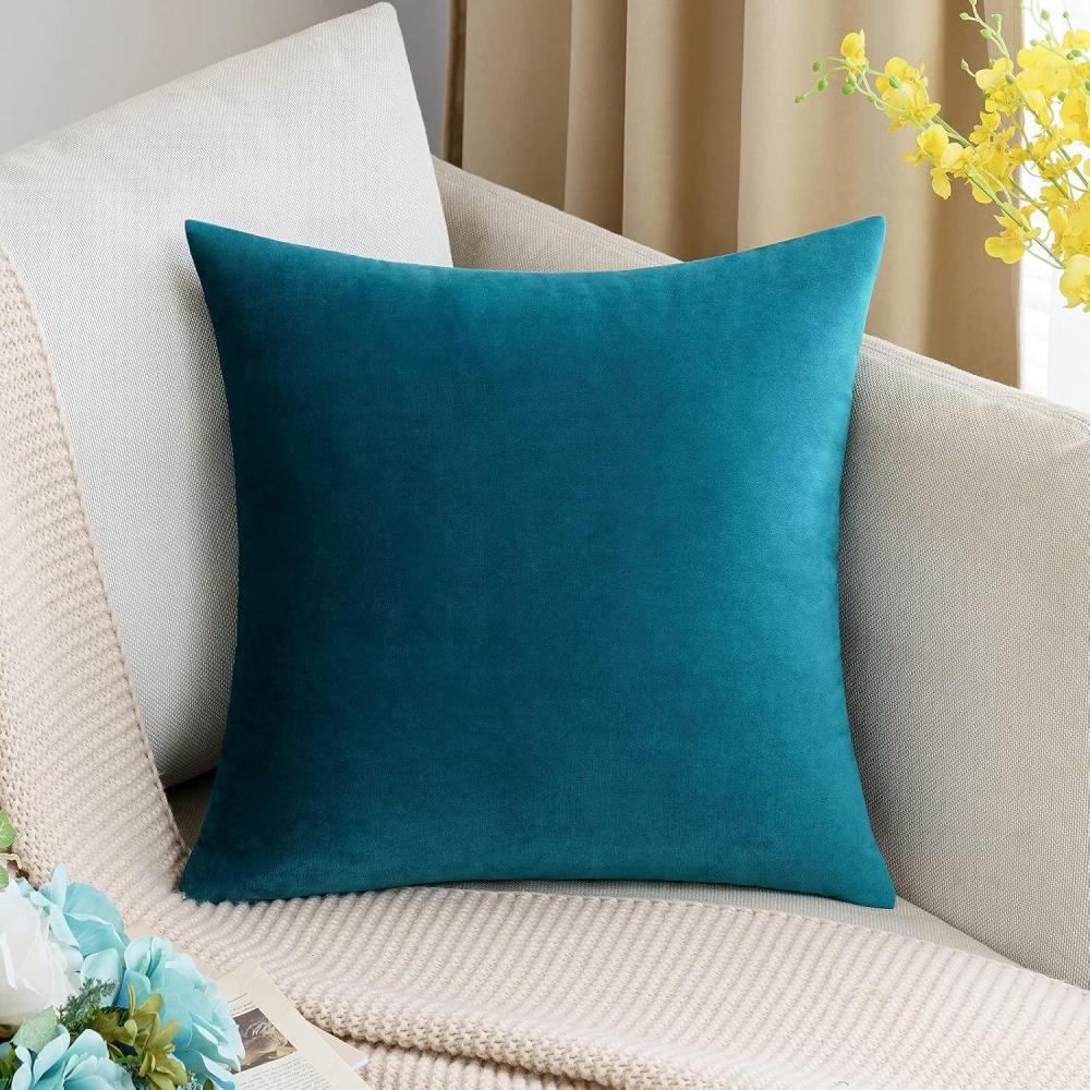imageMIULEE Teal Velvet Pillow Covers Decorative Square Pillowcases Soft Solid Cushion Cases for Sofa Bedroom Couch 16 x 16 InchTeal