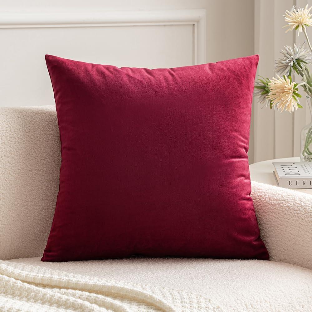 imageMIULEE Teal Velvet Pillow Covers Decorative Square Pillowcases Soft Solid Cushion Cases for Sofa Bedroom Couch 16 x 16 InchWine Red