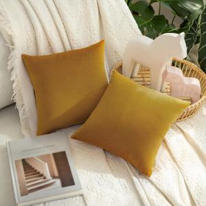 MIULEE Pack of 2 Velvet Pillow Covers Decorative Square Pillowcase Soft Solid Cushion Case for Fall Sofa Bedroom Car 14×14 Inch Gold