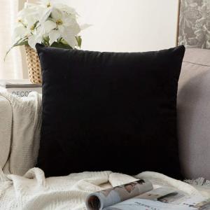 MIULEE Teal Velvet Pillow Covers Decorative Square Pillowcases Soft Solid Cushion Cases for Sofa Bedroom Couch 16 x 16 Inch(Black)