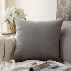 MIULEE Teal Velvet Pillow Covers Decorative Square Pillowcases Soft Solid Cushion Cases for Sofa Bedroom Couch 16 x 16 Inch(Grey)