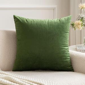 MIULEE Teal Velvet Pillow Covers Decorative Square Pillowcases Soft Solid Cushion Cases for Sofa Bedroom Couch 16 x 16 Inch(Moss Green)