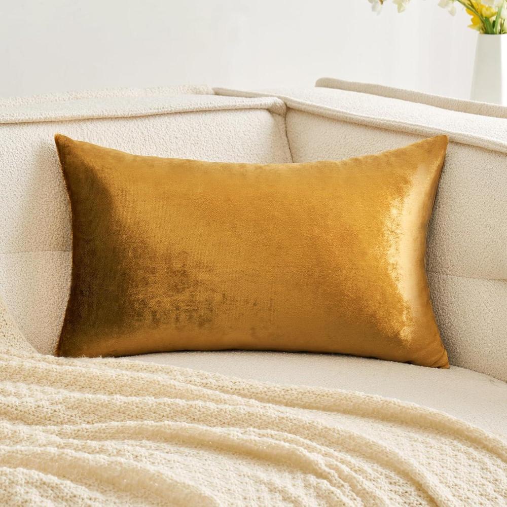 imageMIULEE Velvet Pillow Cover Soft Luxury Decorative Throw Pillow Cover Single Rectangle Cushion Case for Spring Couch Sofa Bedroom Car Decor12x20 Inch Aqua GreenDark Gold
