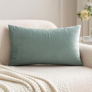 MIULEE Velvet Pillow Cover Soft Luxury Decorative Throw Pillow Cover Single Rectangle Cushion Case for Spring Couch Sofa Bedroom Car Decor,12×20 Inch Aqua Green(Blue Grey)