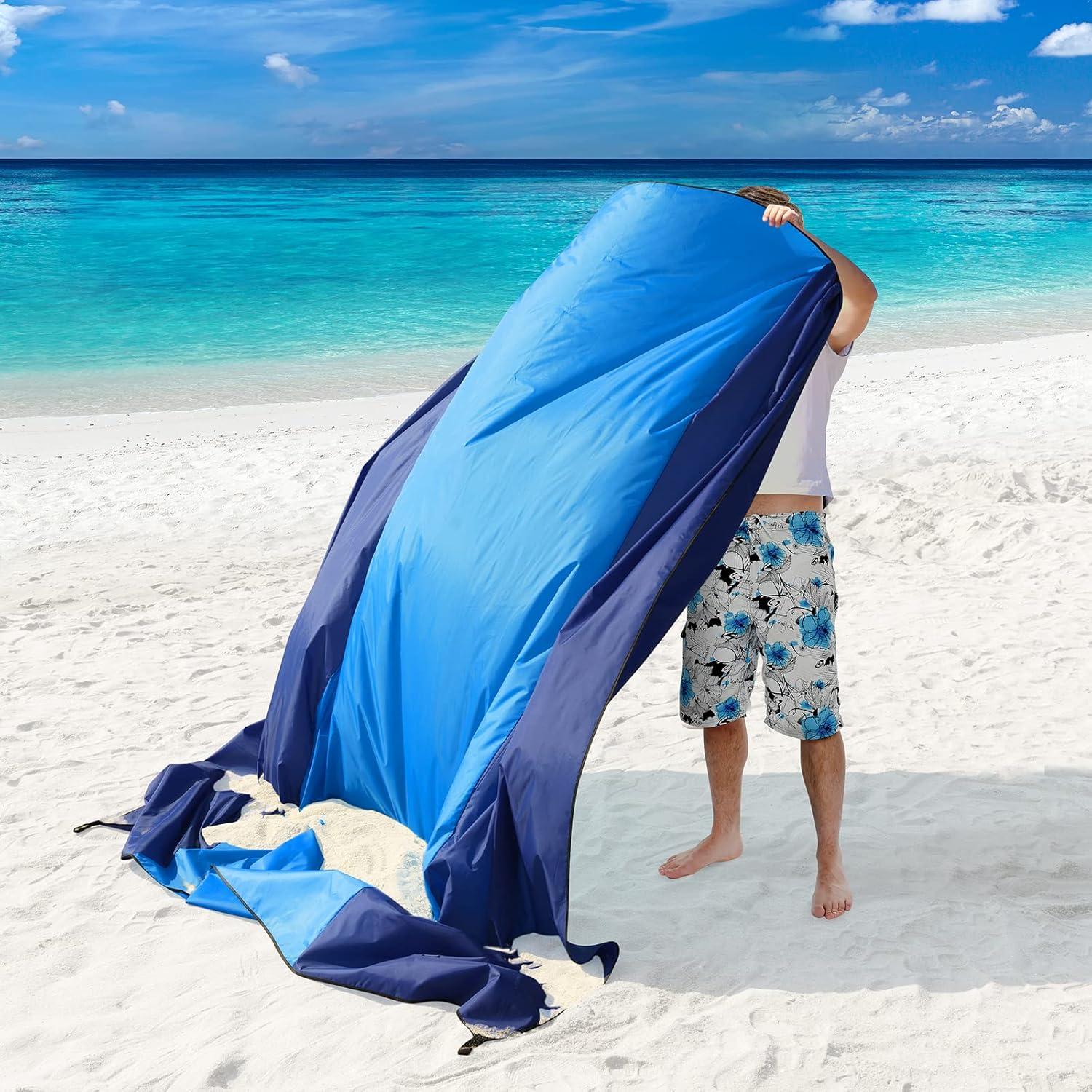 imageMIULEE Beach Blanket Waterproof Sandproof Extra Large 78quot x 82quot Beach Mat Oversized for 47 Adults Portable Beach Accessories Lightweight Outdoor Blanket for Picnic Travel Camping HikingBlueBlue