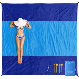 MIULEE Beach Blanket Waterproof Sandproof, Extra Large 78″ x 82″ Beach Mat Oversized for 4-7 Adults, Portable Beach Accessories Lightweight Outdoor Blanket for Picnic, Travel, Camping, Hiking(Blue)(Blue)