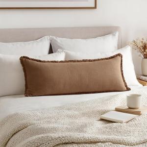 MIULEE Decorative Throw Pillow Covers Neutral Linen Fringe Throw Pillows Set of 1 Natural Beige Boho Farmhouse Cushion Covers for Couch Sofa Bed Living Room Spring Home Decor 14×36 Inch(Brown)
