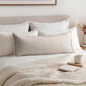 MIULEE Decorative Throw Pillow Covers Neutral Linen Fringe Throw Pillows Set of 1 Natural Beige Boho Farmhouse Cushion Covers for Couch Sofa Bed Living Room Spring Home Decor 14×36 Inch(Natural Beige)