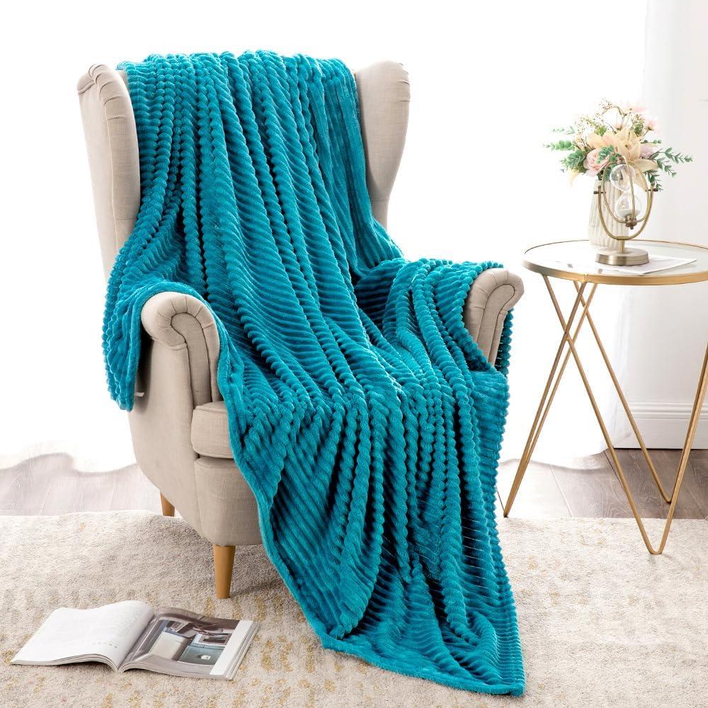 imageMIULEE Valentines Pink Throw Blanket 3D Ribbed Jacquard Fleece Flannel Velvet Plush Decorative Bed Blanket Throw 50 x 60 Super Soft Lightweight Warm and Cozy for Couch Sofa Home DecorTeal