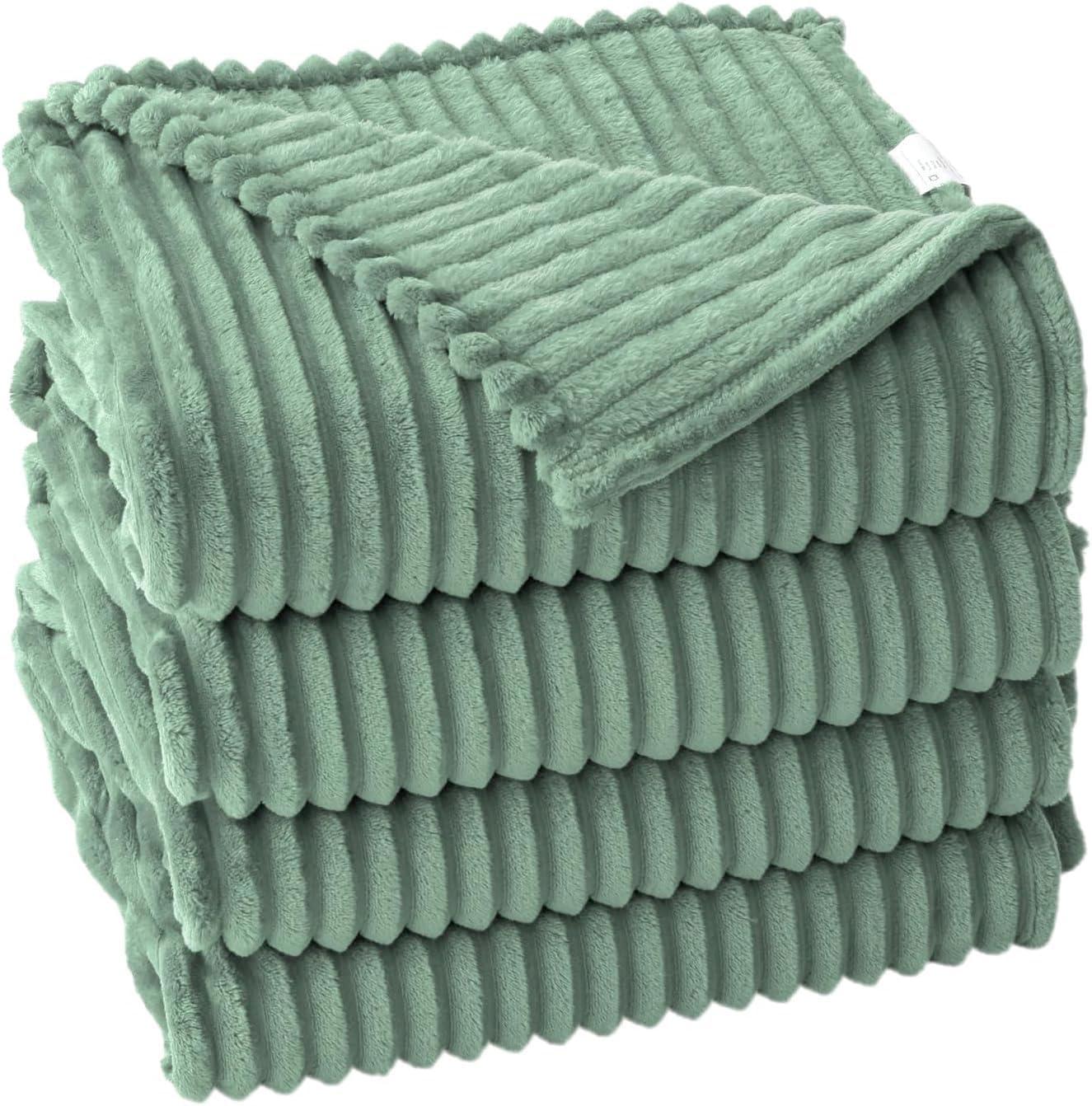 imageMIULEE Valentines Pink Throw Blanket 3D Ribbed Jacquard Fleece Flannel Velvet Plush Decorative Bed Blanket Throw 50 x 60 Super Soft Lightweight Warm and Cozy for Couch Sofa Home DecorSage Green