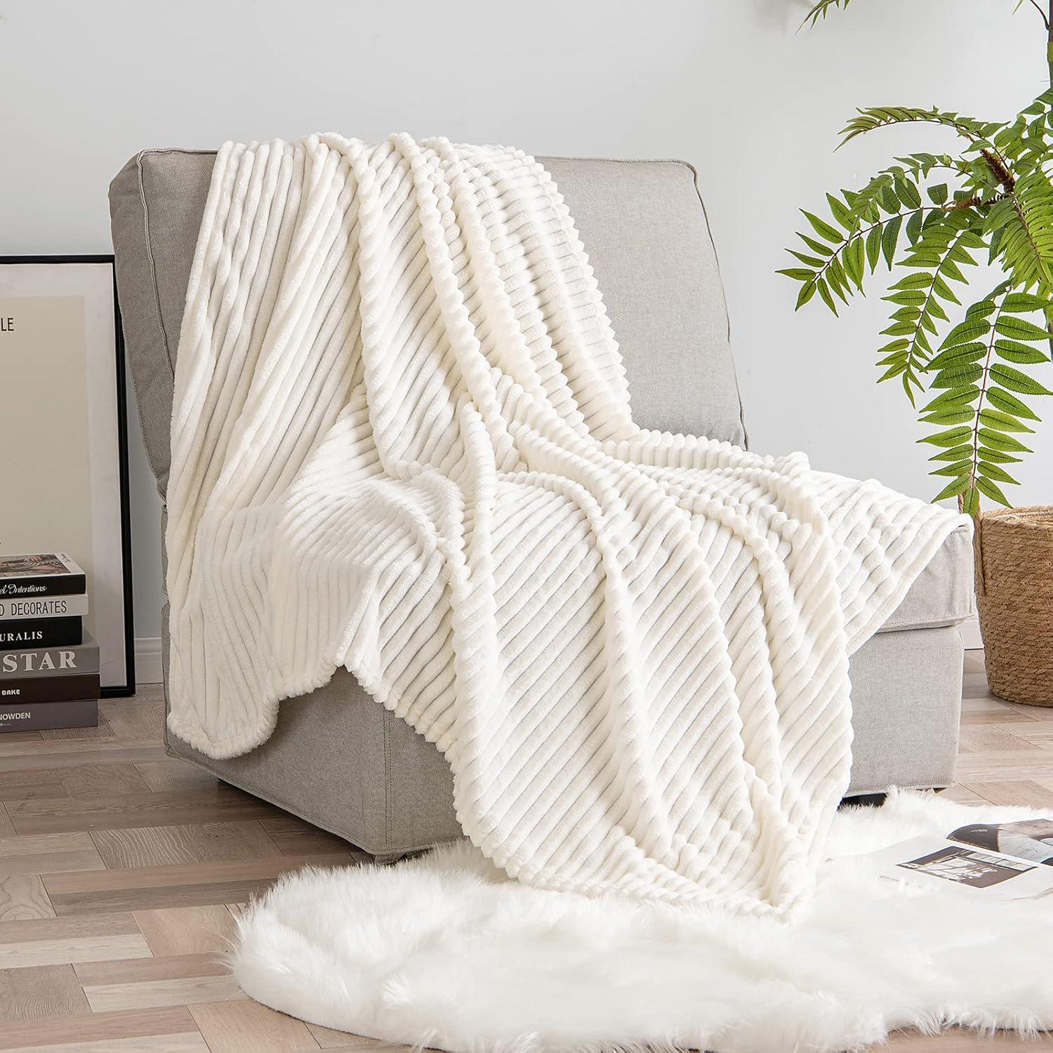 imageMIULEE Valentines Pink Throw Blanket 3D Ribbed Jacquard Fleece Flannel Velvet Plush Decorative Bed Blanket Throw 50 x 60 Super Soft Lightweight Warm and Cozy for Couch Sofa Home DecorCream White