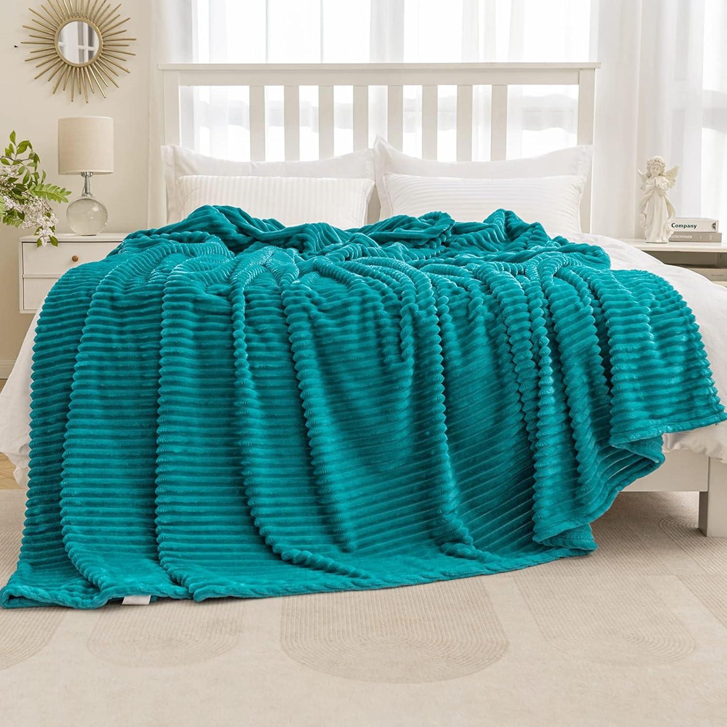 imageMIULEE Valentines Pink Throw Blanket 3D Ribbed Jacquard Fleece Flannel Velvet Plush Decorative Bed Blanket Throw 50 x 60 Super Soft Lightweight Warm and Cozy for Couch Sofa Home DecorTeal