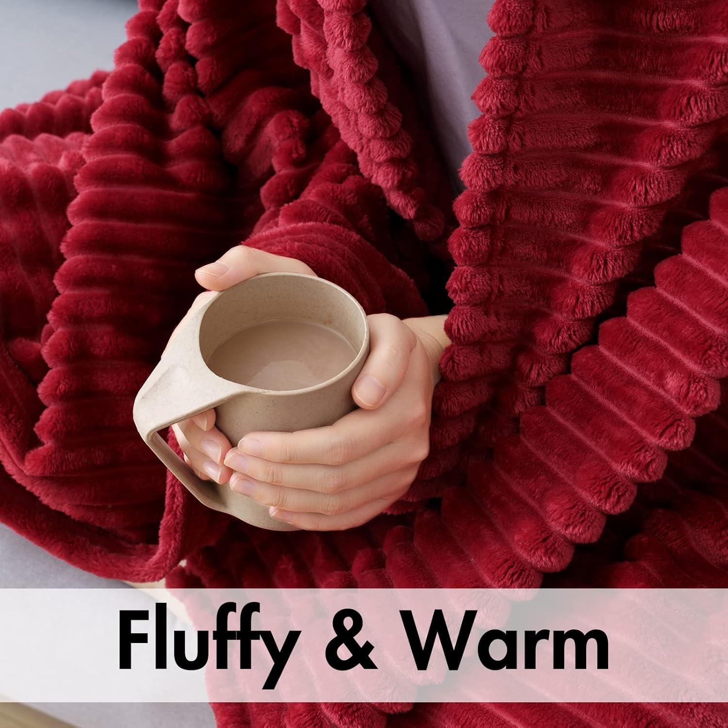 imageMIULEE Valentines Pink Throw Blanket 3D Ribbed Jacquard Fleece Flannel Velvet Plush Decorative Bed Blanket Throw 50 x 60 Super Soft Lightweight Warm and Cozy for Couch Sofa Home DecorBurgundy Red
