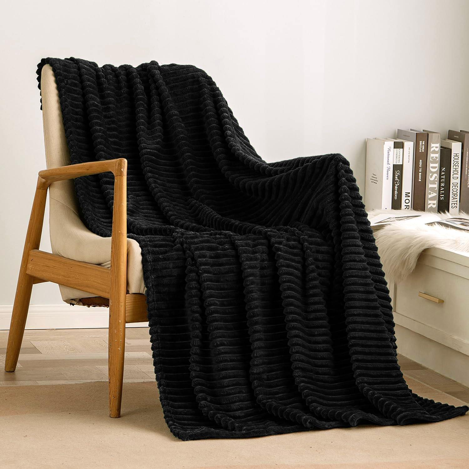 imageMIULEE Valentines Pink Throw Blanket 3D Ribbed Jacquard Fleece Flannel Velvet Plush Decorative Bed Blanket Throw 50 x 60 Super Soft Lightweight Warm and Cozy for Couch Sofa Home DecorBlack