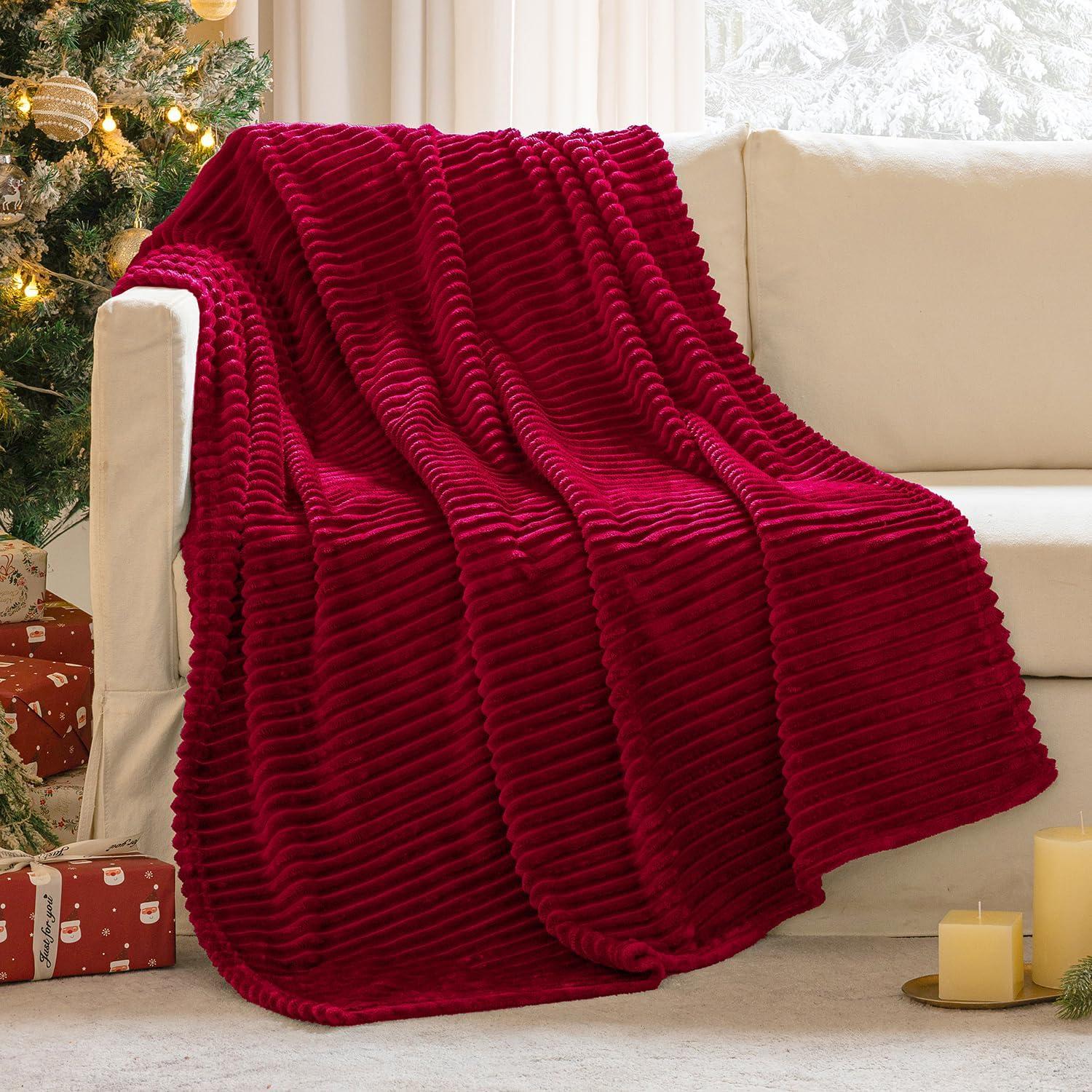 imageMIULEE Valentines Pink Throw Blanket 3D Ribbed Jacquard Fleece Flannel Velvet Plush Decorative Bed Blanket Throw 50 x 60 Super Soft Lightweight Warm and Cozy for Couch Sofa Home DecorBurgundy Red