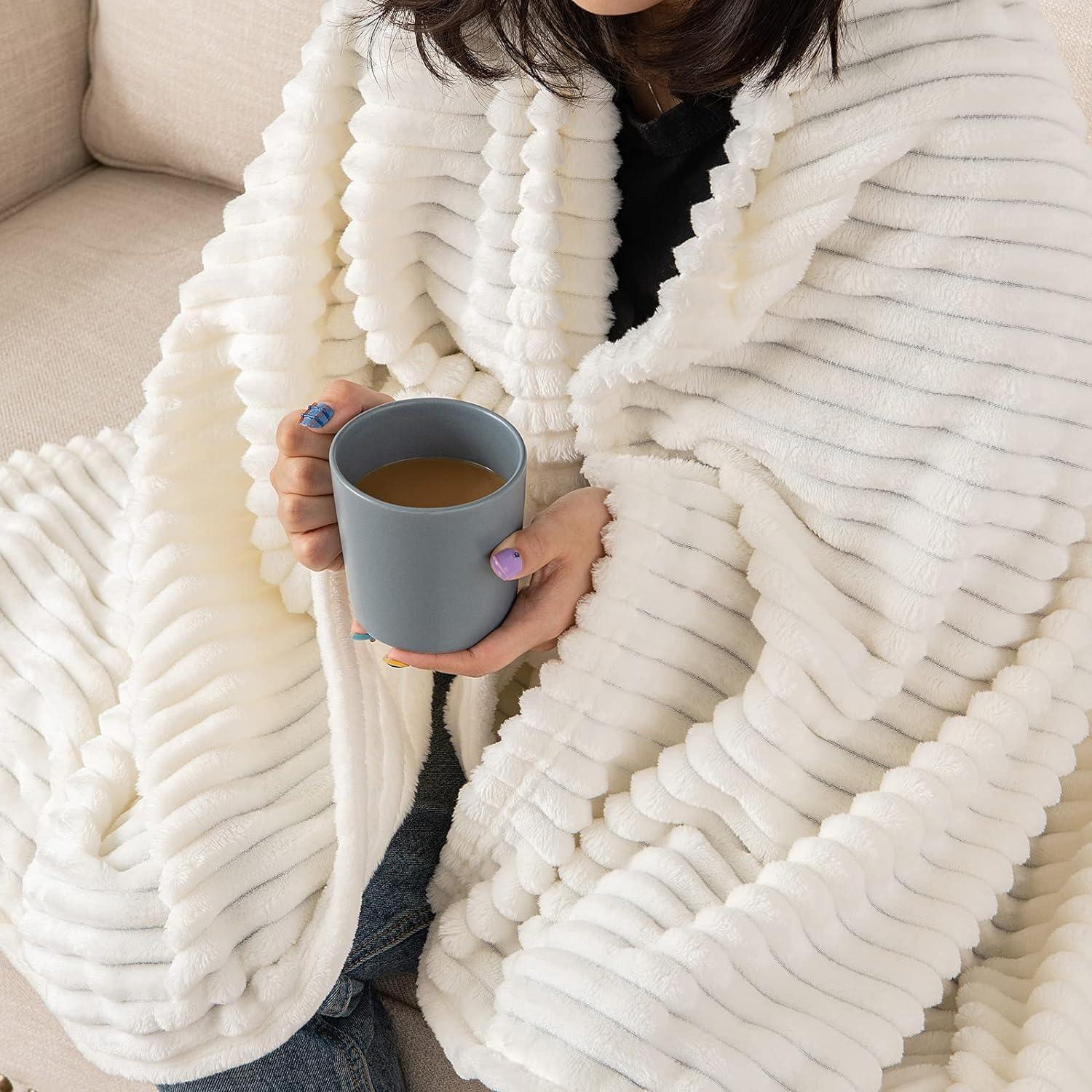imageMIULEE Valentines Pink Throw Blanket 3D Ribbed Jacquard Fleece Flannel Velvet Plush Decorative Bed Blanket Throw 50 x 60 Super Soft Lightweight Warm and Cozy for Couch Sofa Home DecorCream White