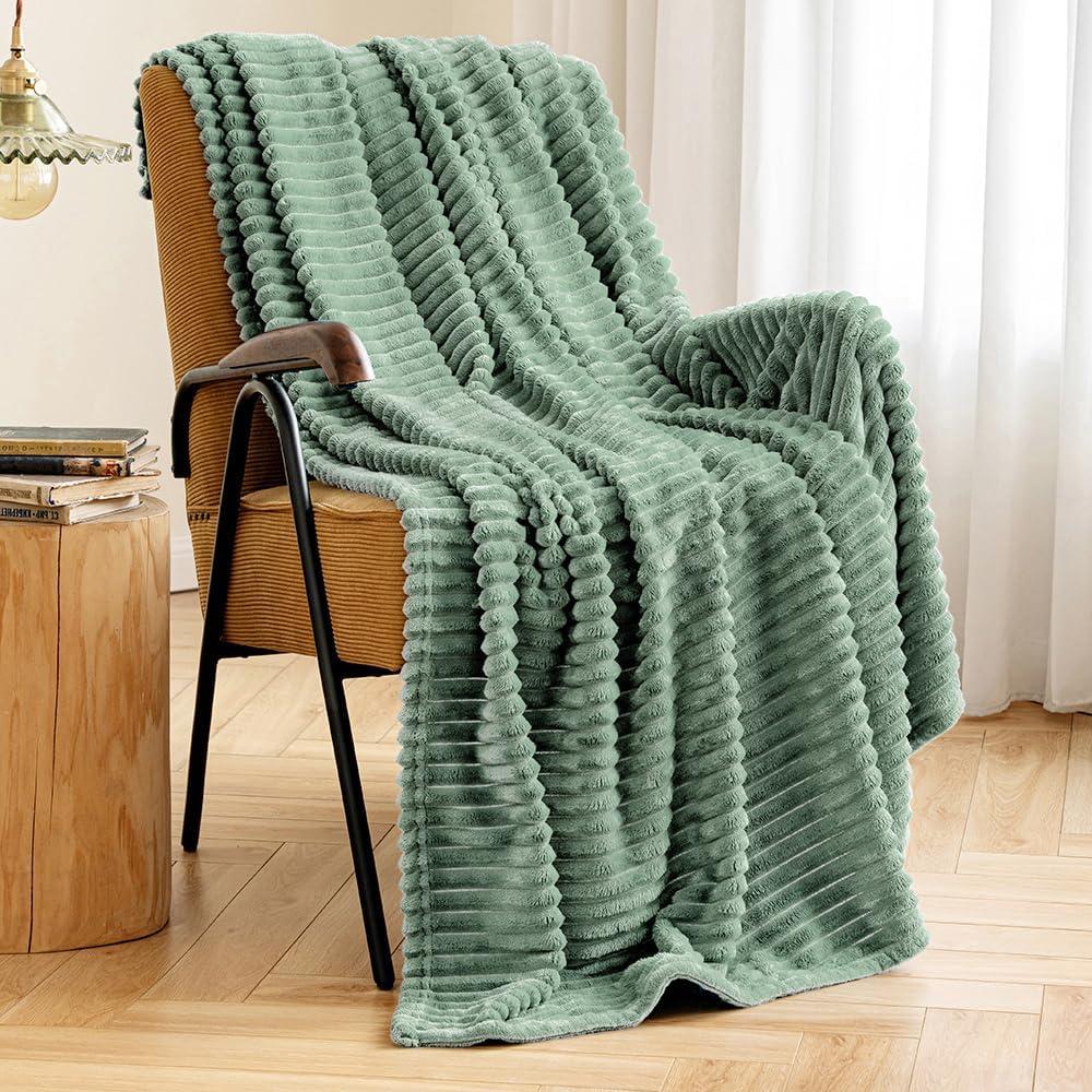 imageMIULEE Valentines Pink Throw Blanket 3D Ribbed Jacquard Fleece Flannel Velvet Plush Decorative Bed Blanket Throw 50 x 60 Super Soft Lightweight Warm and Cozy for Couch Sofa Home DecorSage Green