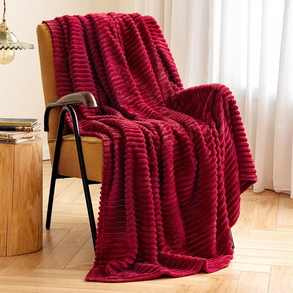 imageMIULEE Valentines Pink Throw Blanket 3D Ribbed Jacquard Fleece Flannel Velvet Plush Decorative Bed Blanket Throw 50 x 60 Super Soft Lightweight Warm and Cozy for Couch Sofa Home DecorBurgundy Red