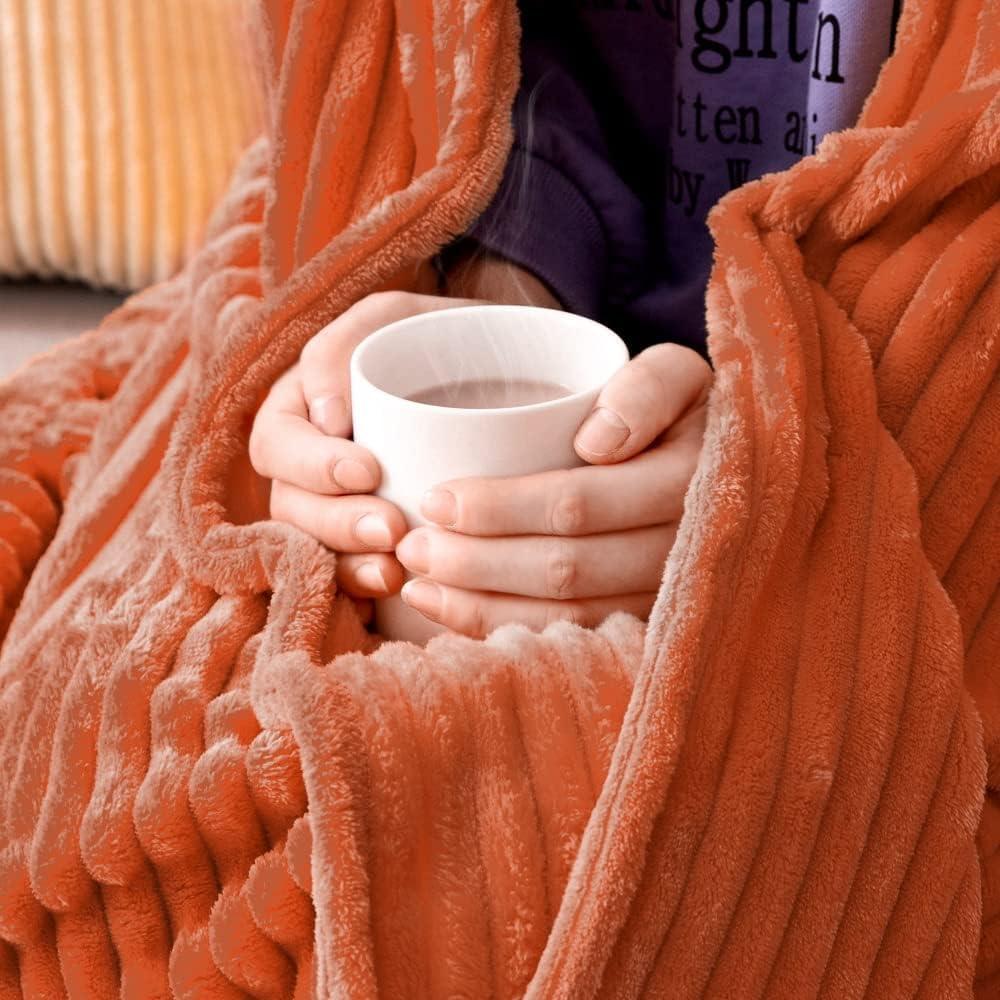 imageMIULEE Valentines Pink Throw Blanket 3D Ribbed Jacquard Fleece Flannel Velvet Plush Decorative Bed Blanket Throw 50 x 60 Super Soft Lightweight Warm and Cozy for Couch Sofa Home DecorBurnt Orange