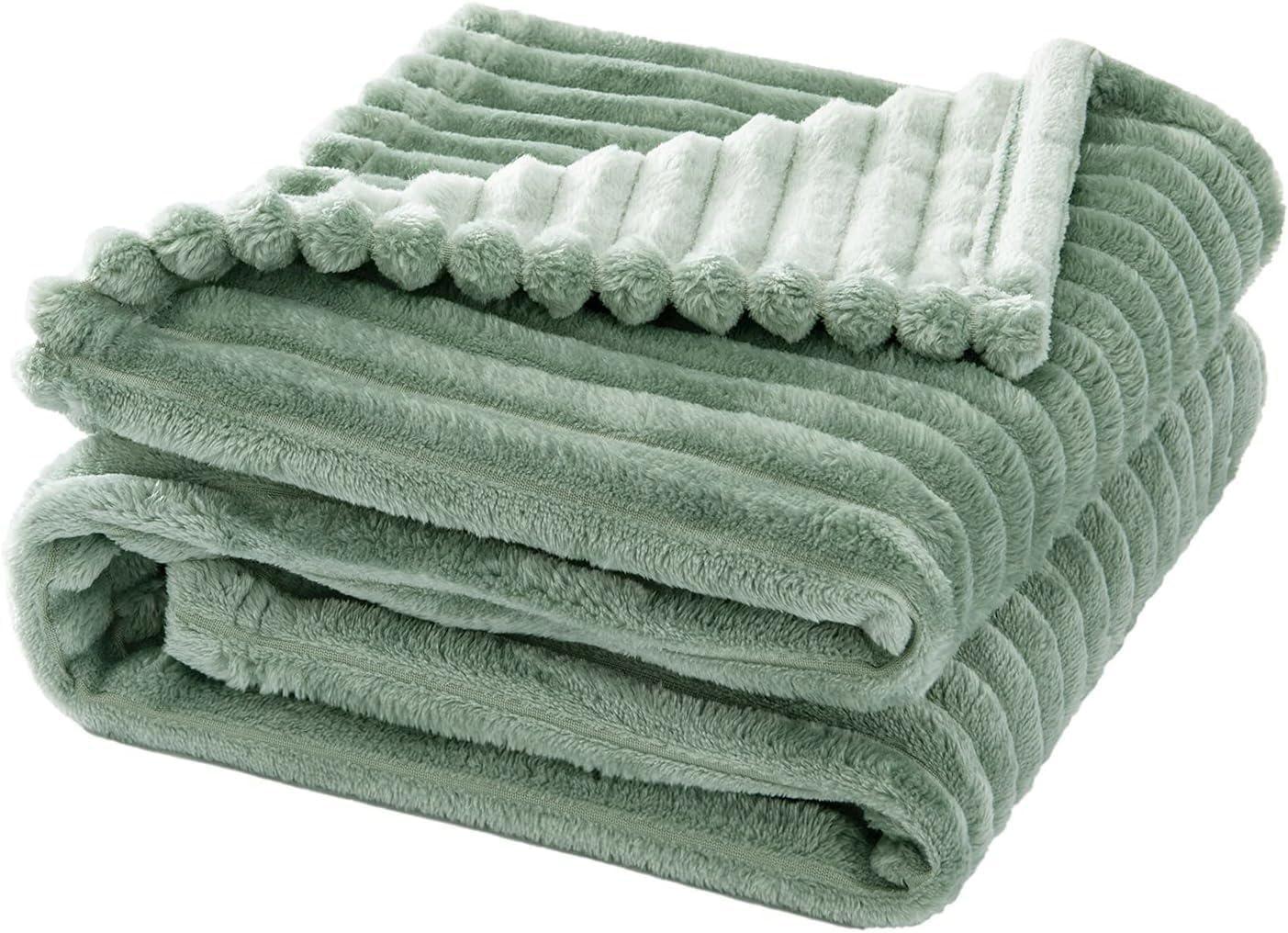 imageMIULEE Valentines Pink Throw Blanket 3D Ribbed Jacquard Fleece Flannel Velvet Plush Decorative Bed Blanket Throw 50 x 60 Super Soft Lightweight Warm and Cozy for Couch Sofa Home DecorSage Green