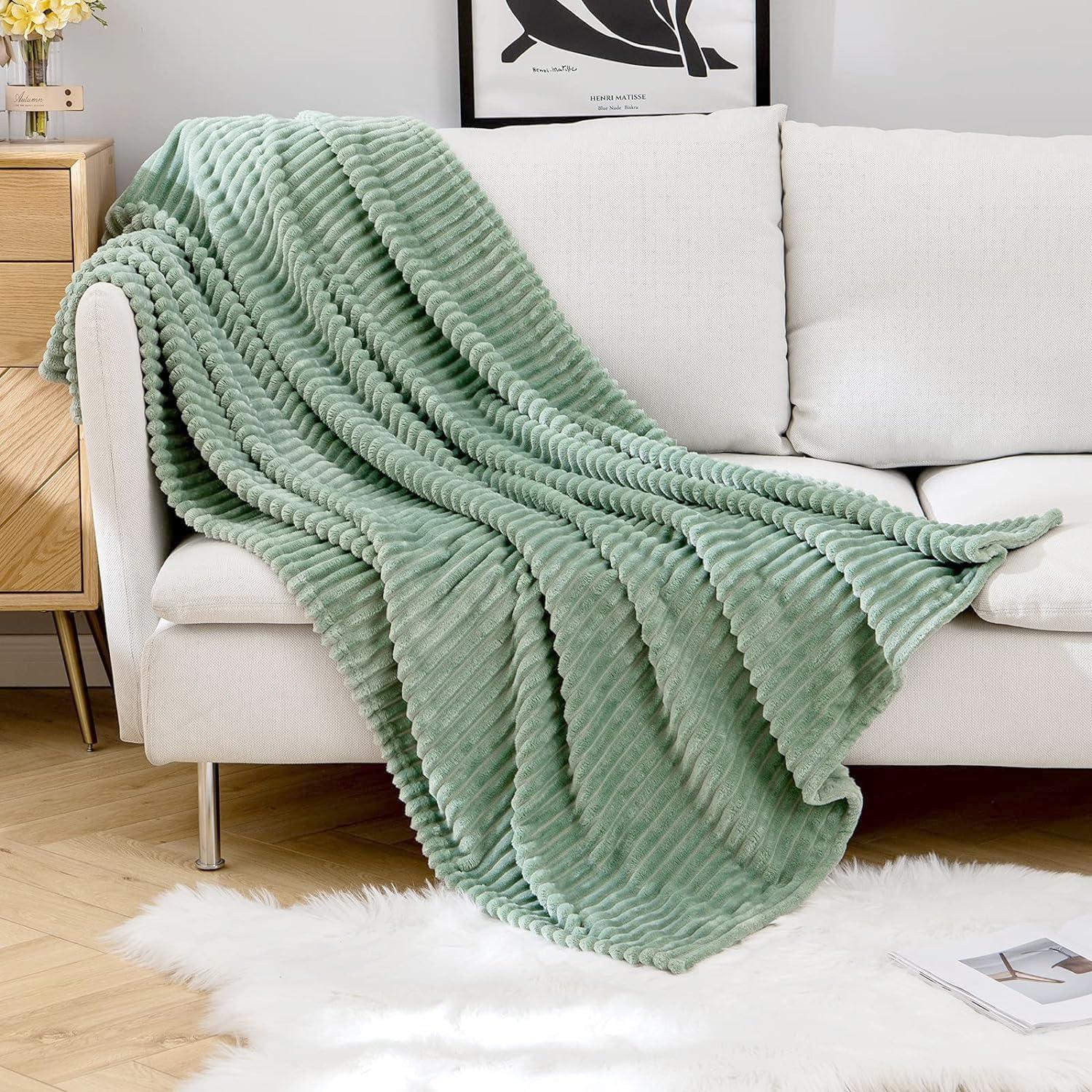 imageMIULEE Valentines Pink Throw Blanket 3D Ribbed Jacquard Fleece Flannel Velvet Plush Decorative Bed Blanket Throw 50 x 60 Super Soft Lightweight Warm and Cozy for Couch Sofa Home DecorSage Green