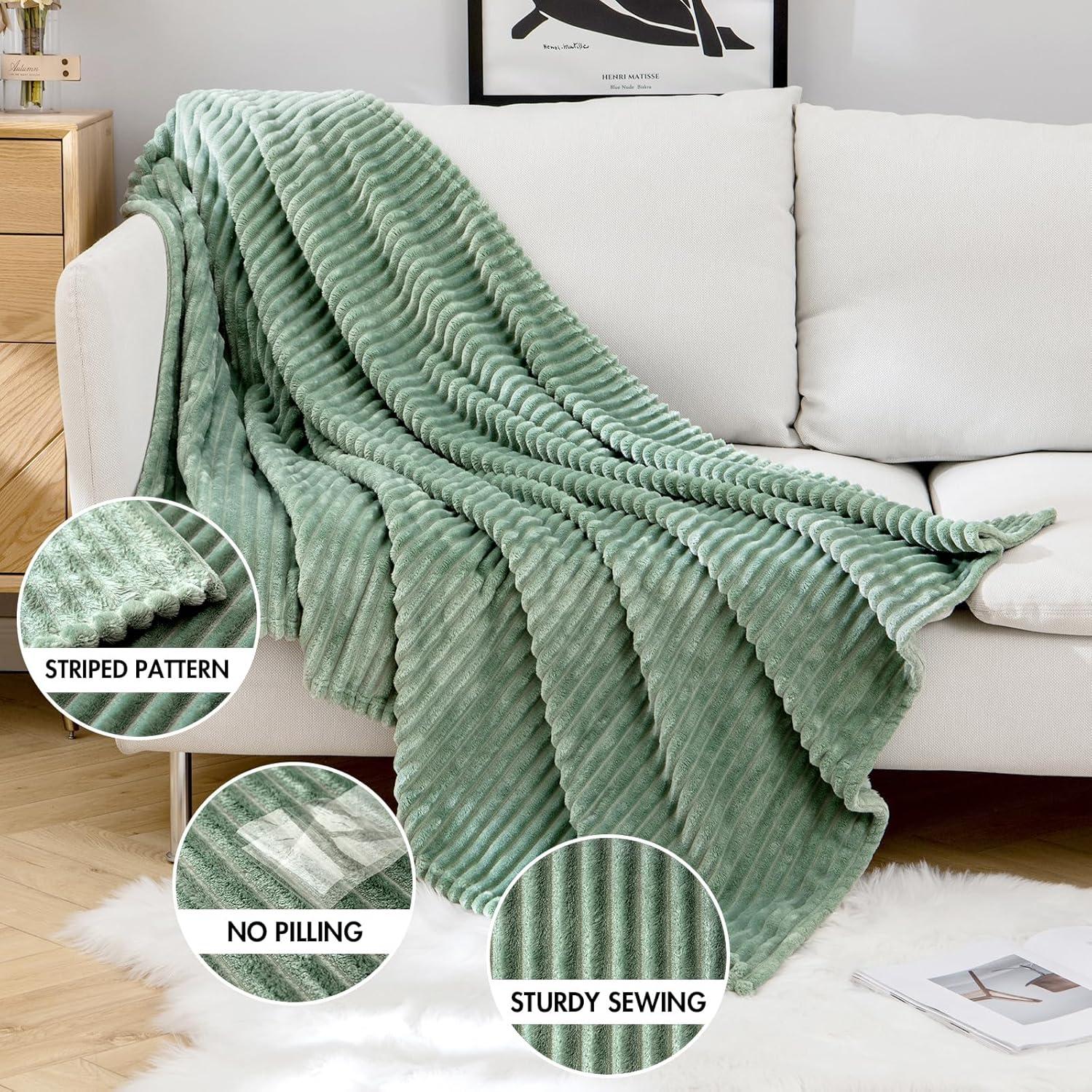 imageMIULEE Valentines Pink Throw Blanket 3D Ribbed Jacquard Fleece Flannel Velvet Plush Decorative Bed Blanket Throw 50 x 60 Super Soft Lightweight Warm and Cozy for Couch Sofa Home DecorSage Green