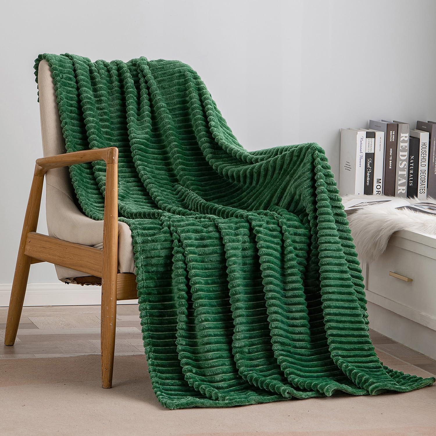 imageMIULEE Valentines Pink Throw Blanket 3D Ribbed Jacquard Fleece Flannel Velvet Plush Decorative Bed Blanket Throw 50 x 60 Super Soft Lightweight Warm and Cozy for Couch Sofa Home DecorDark Green