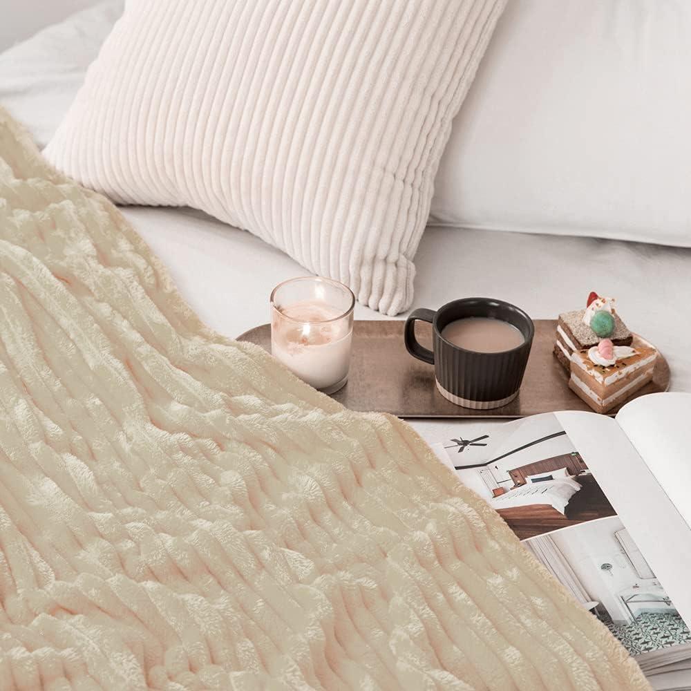 imageMIULEE Valentines Pink Throw Blanket 3D Ribbed Jacquard Fleece Flannel Velvet Plush Decorative Bed Blanket Throw 50 x 60 Super Soft Lightweight Warm and Cozy for Couch Sofa Home DecorBeige