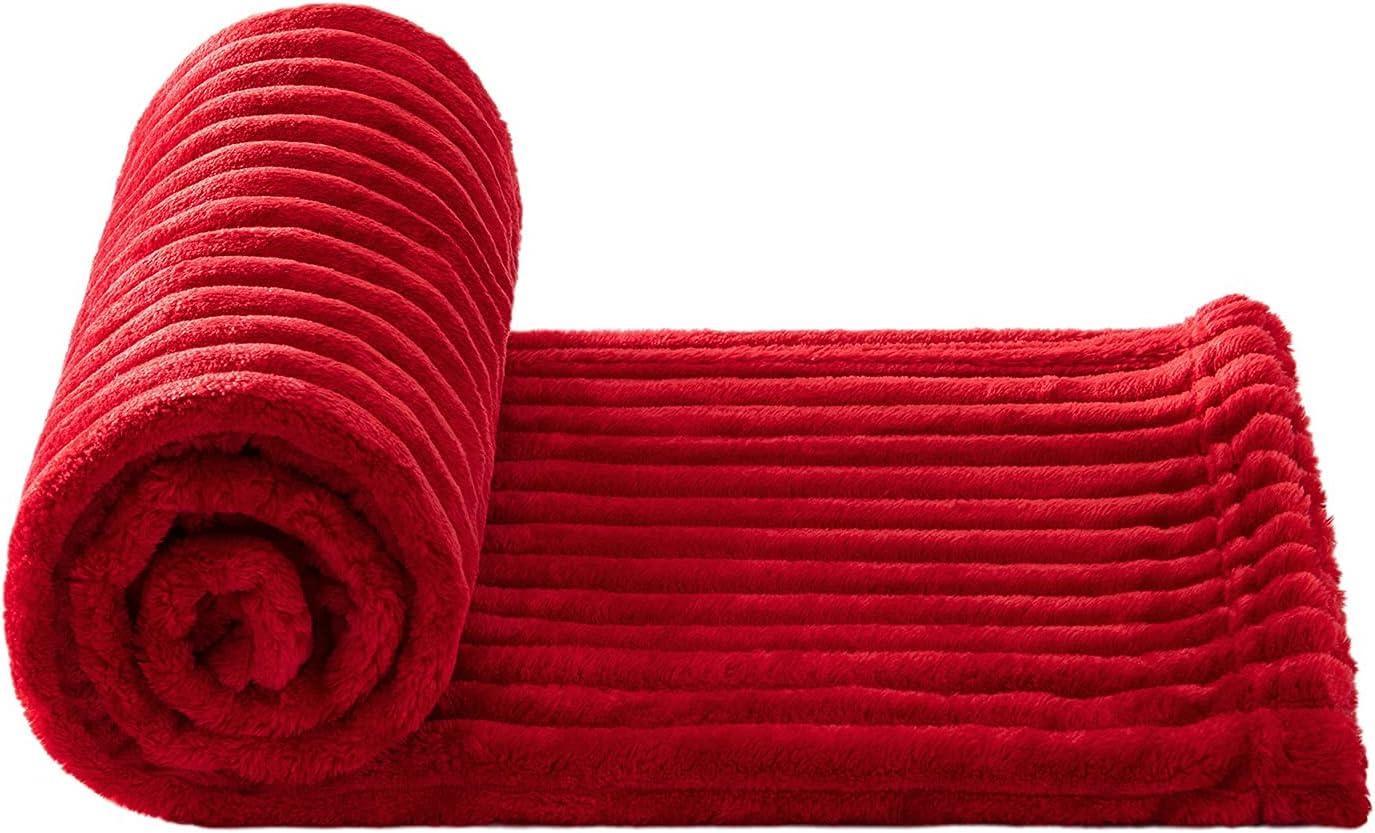 imageMIULEE Valentines Pink Throw Blanket 3D Ribbed Jacquard Fleece Flannel Velvet Plush Decorative Bed Blanket Throw 50 x 60 Super Soft Lightweight Warm and Cozy for Couch Sofa Home DecorRed