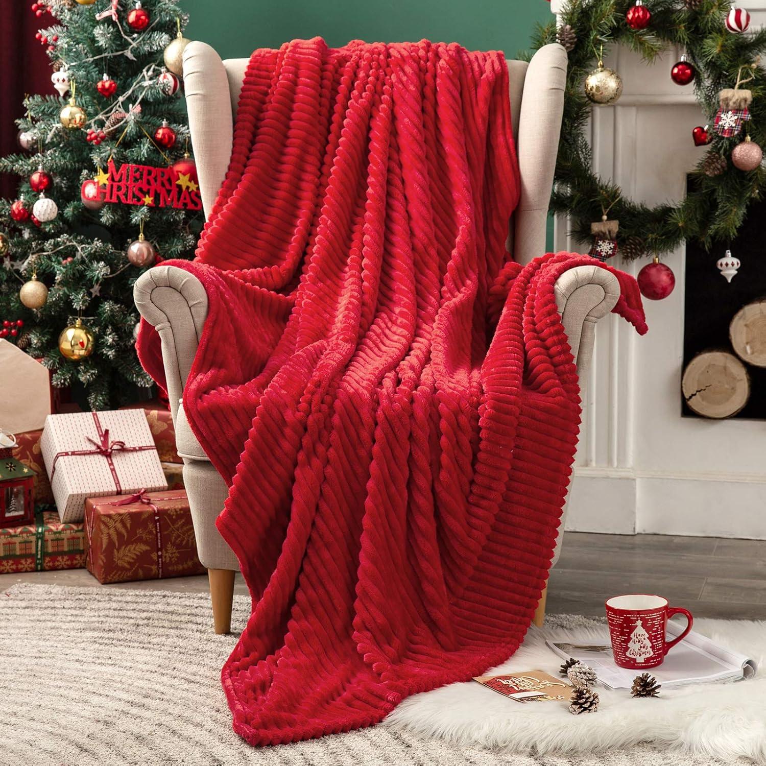 imageMIULEE Valentines Pink Throw Blanket 3D Ribbed Jacquard Fleece Flannel Velvet Plush Decorative Bed Blanket Throw 50 x 60 Super Soft Lightweight Warm and Cozy for Couch Sofa Home DecorRed