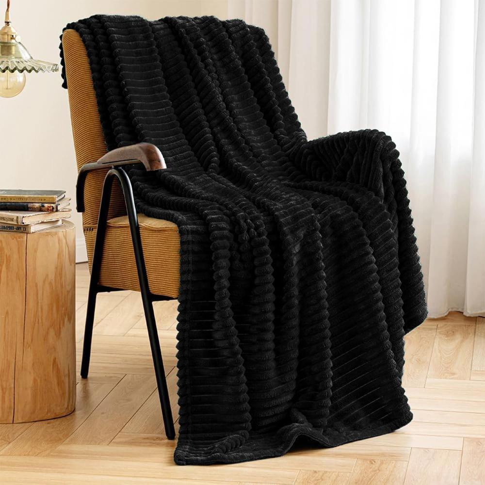 imageMIULEE Valentines Pink Throw Blanket 3D Ribbed Jacquard Fleece Flannel Velvet Plush Decorative Bed Blanket Throw 50 x 60  Super Soft Lightweight Warm and Cozy for Couch Sofa Home DecorBlack
