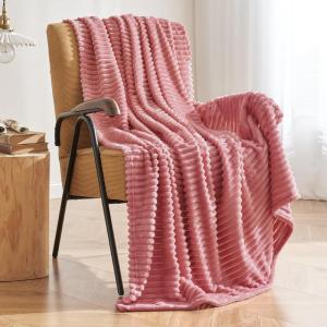 MIULEE Valentines Pink Throw Blanket 3D Ribbed Jacquard Fleece Flannel Velvet Plush Decorative Bed Blanket (Throw, 50″ x 60″) – Super Soft, Lightweight, Warm and Cozy for Couch Sofa Home Decor(Pink)