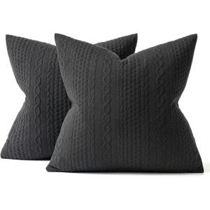 MIULEE Fall Decorative Throw Pillow Covers Set of 2 Super Soft Modern Stretchy Embossed Patterned Cushion Covers for Halloween Farmhouse Couch Sofa Livingroom Bed,Black 18×18 inch(Black)