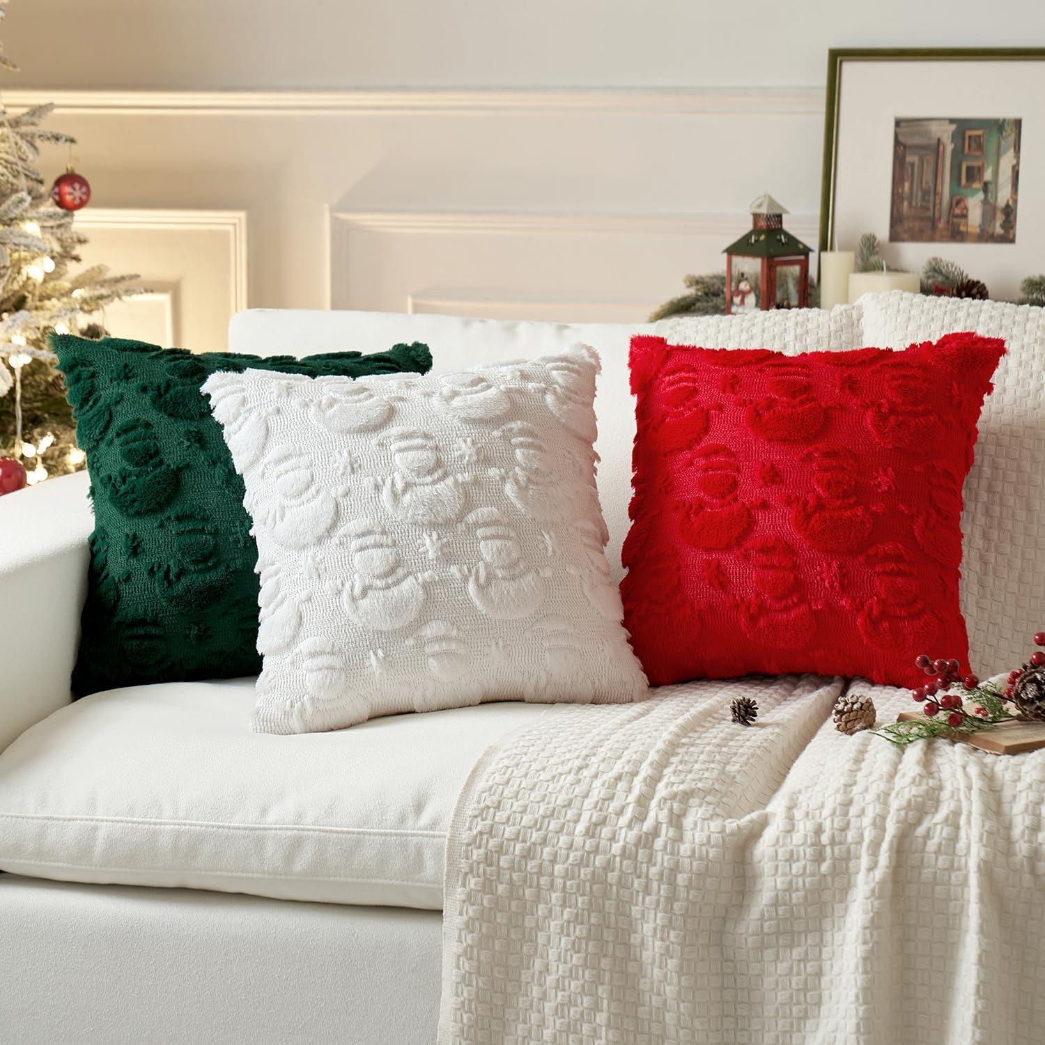 imageMIULEE Christmas Pillow Covers 18x18 Inch Pure White Winter Pillow Covers Set of 2 Decorative Festival Soft Fluffy Snowman Pillowcases for Home Decors Couch Sofa Livingroom BedDark Green