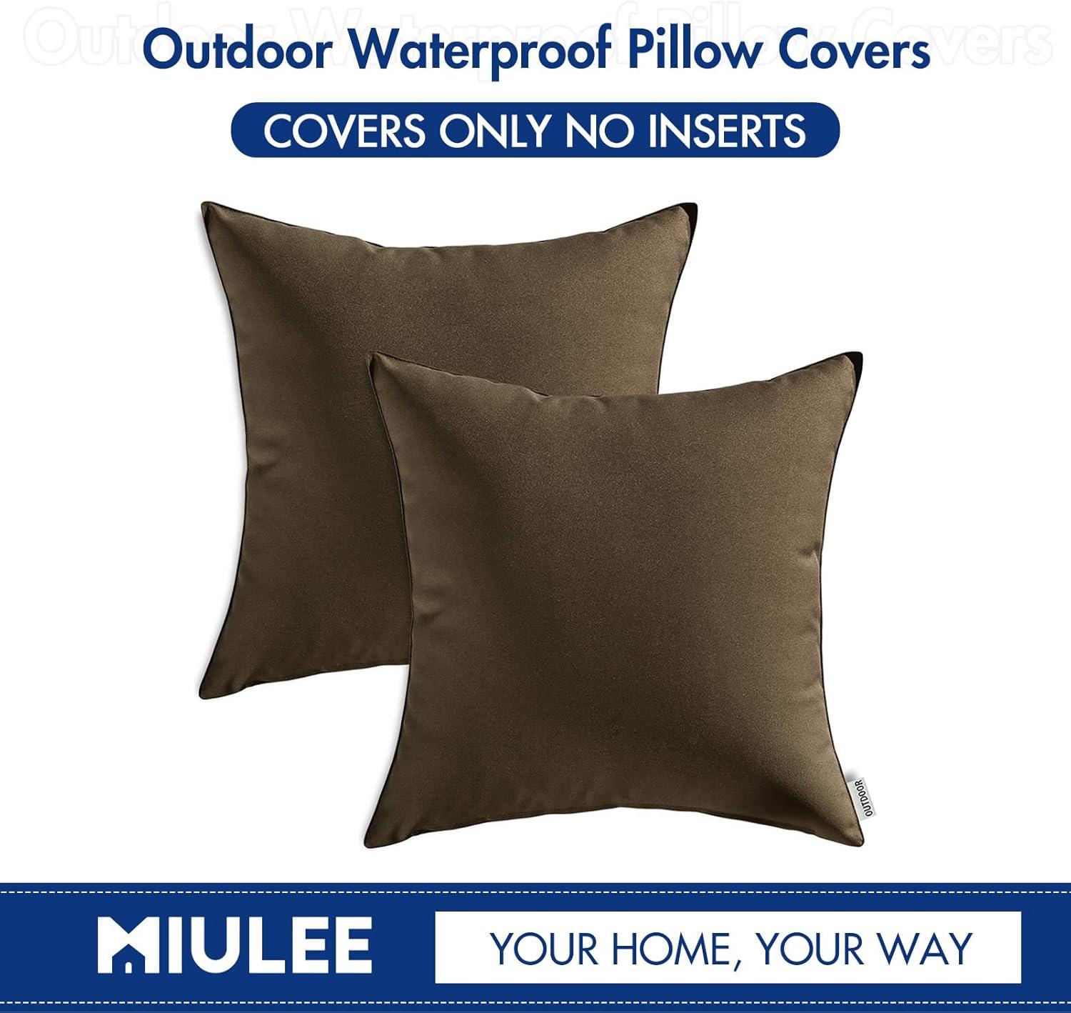 imageMIULEE Pack of 2 Decorative Outdoor Waterproof Pillow Covers Square Garden Cushion Sham Throw Pillowcase Shell for Spring Patio Tent Couch 18x18 Inch Teal BlueBrown