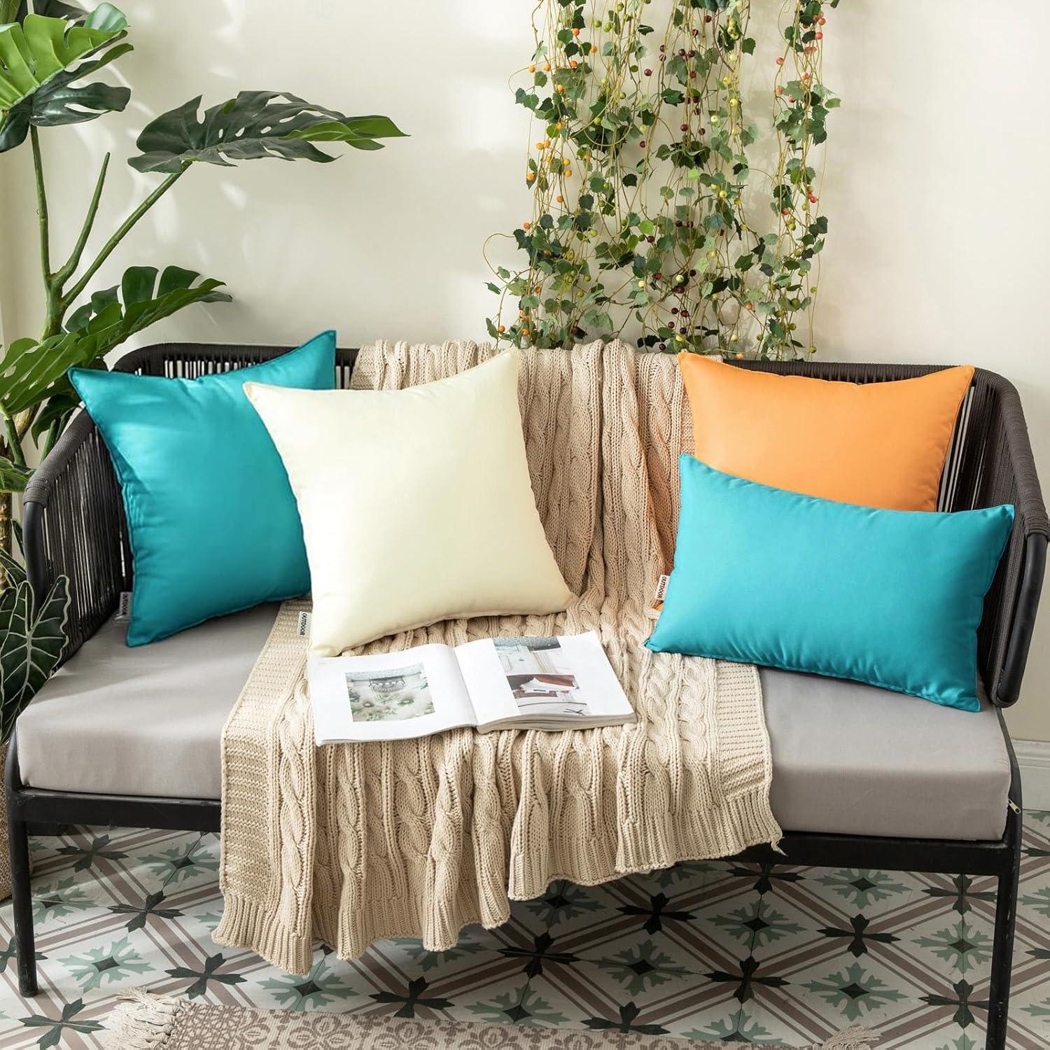 imageMIULEE Pack of 2 Decorative Outdoor Waterproof Pillow Covers Square Garden Cushion Sham Throw Pillowcase Shell for Spring Patio Tent Couch 18x18 Inch Teal BlueTurquoise