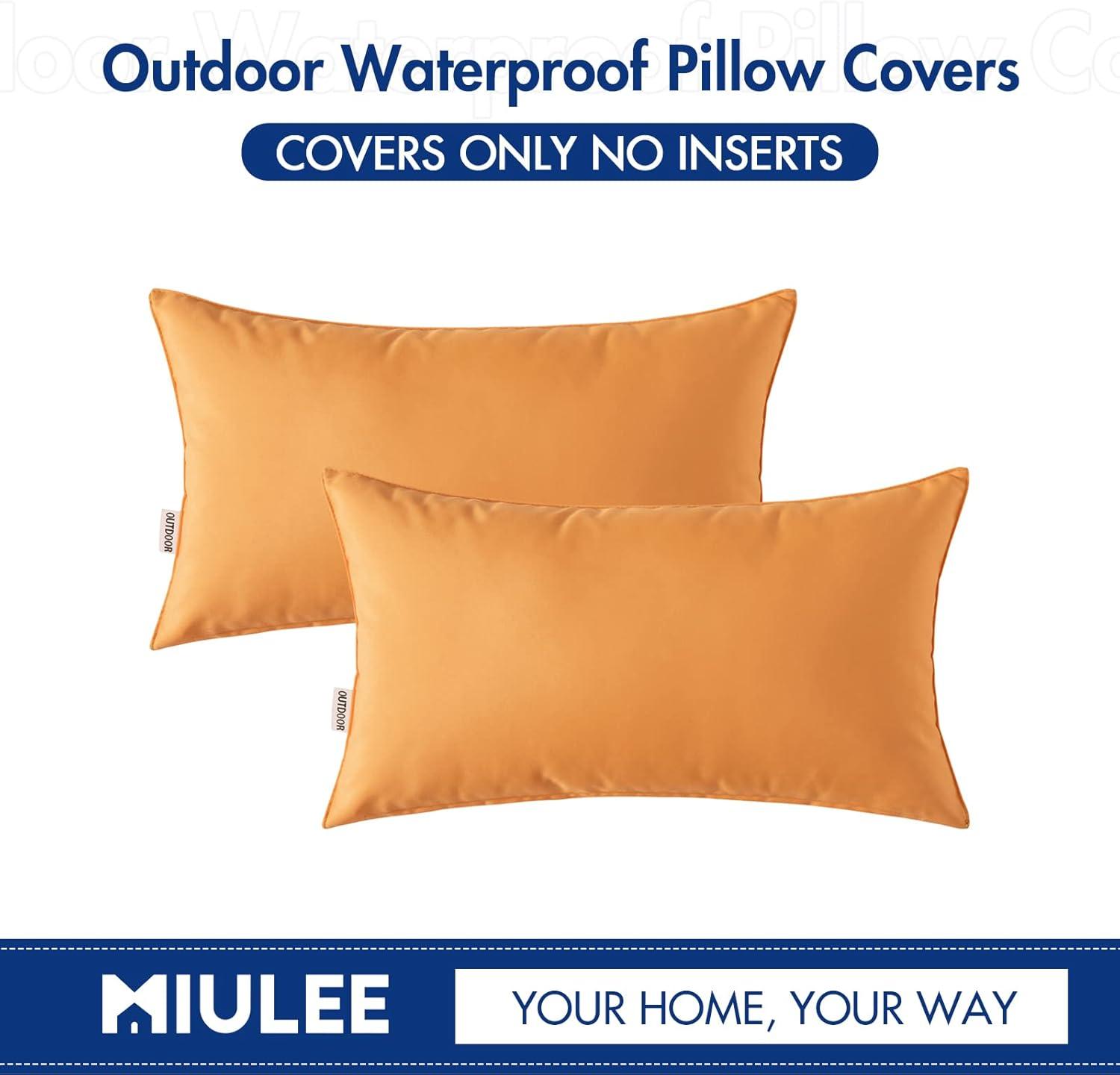 imageMIULEE Pack of 2 Decorative Outdoor Waterproof Pillow Covers Square Garden Cushion Sham Throw Pillowcase Shell for Spring Patio Tent Couch 18x18 Inch Teal BlueOrange Yellow