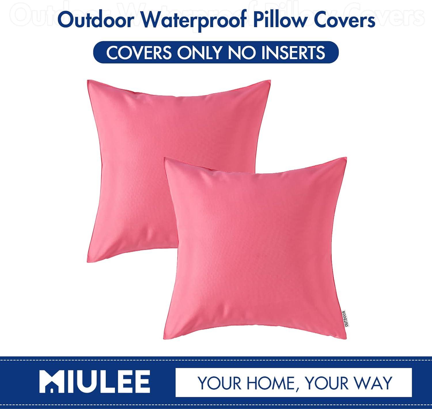 imageMIULEE Pack of 2 Decorative Outdoor Waterproof Pillow Covers Square Garden Cushion Sham Throw Pillowcase Shell for Spring Patio Tent Couch 18x18 Inch Teal BluePink