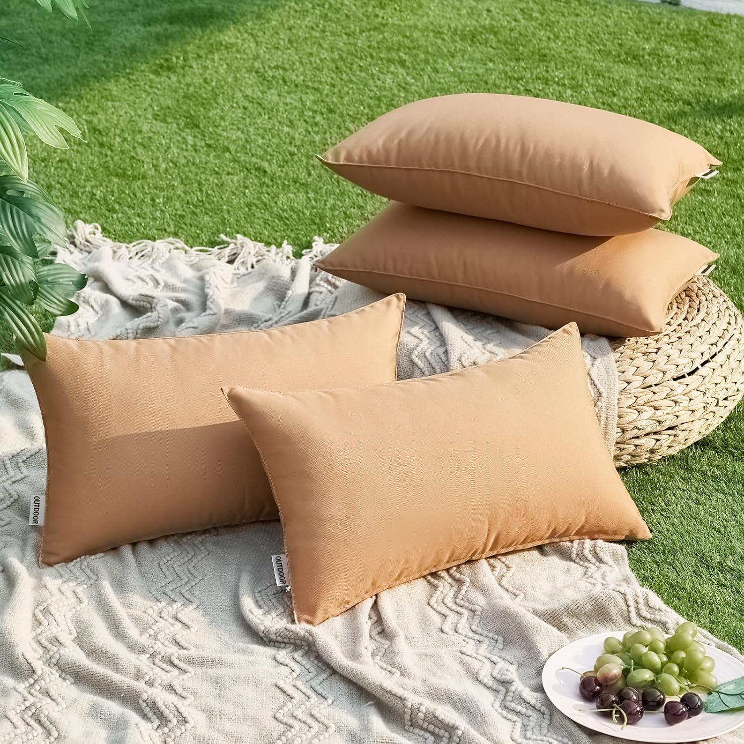 imageMIULEE Pack of 2 Decorative Outdoor Waterproof Pillow Covers Square Garden Cushion Sham Throw Pillowcase Shell for Spring Patio Tent Couch 18x18 Inch Teal BlueLight Brown